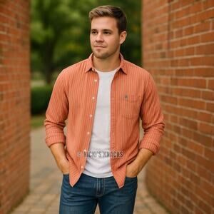 Aeropostale Orange White Striped Button Down Shirt Casual Preppy Size L